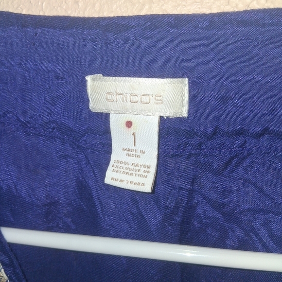 Chico Purple/Blue beaded Embroidered Short Sleeve top size 1/M - Picture 4 of 6